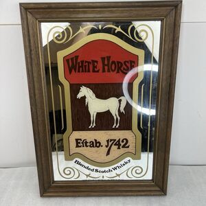 White Horse Blended Scottish Whiskey Alcohol Mirror Bar Sign Wood Frame 21x15”